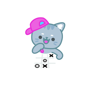 イラスト0117 猫,キャラクター,かわいい,ゲーム,〇×ゲーム,あそび,子ども,ピンクの帽子,楽しい,シンプルのイラスト素材