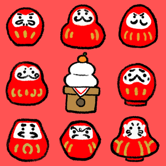 Illustration, new year, dawn, kagami cake, 