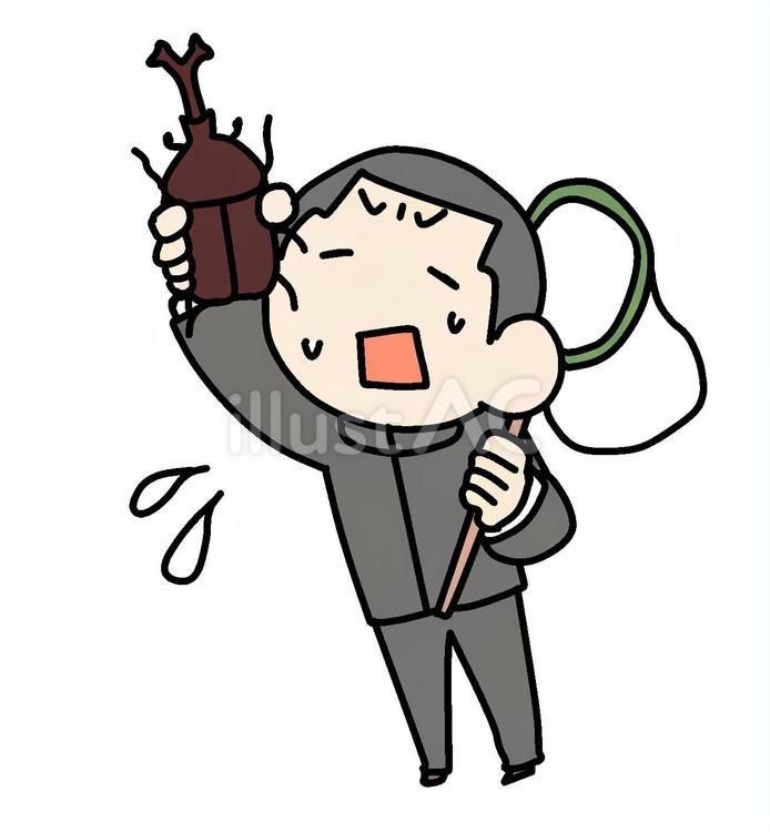 カブトムシとへとへとの少年 少年,カブトムシ,疲労困憊のイラスト素材