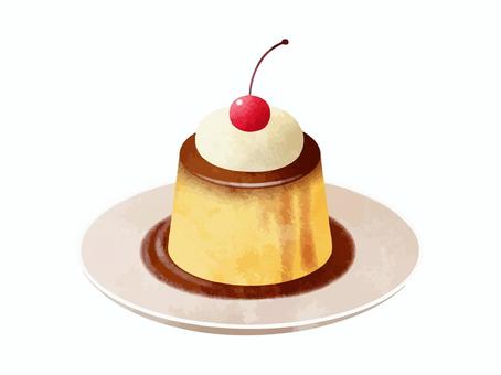 レトロなプリン01 プリン,レトロ,カフェ,お菓子,デザート,おしゃれ,カラメル,クリーム,水彩,かわいいのイラスト素材