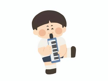 鍵盤ハーモニカをふく男の子２ 鍵盤ハーモニカ,ピアニカ,音楽,楽器,演奏,小学生,小児,男の子,男子,ホースのイラスト素材