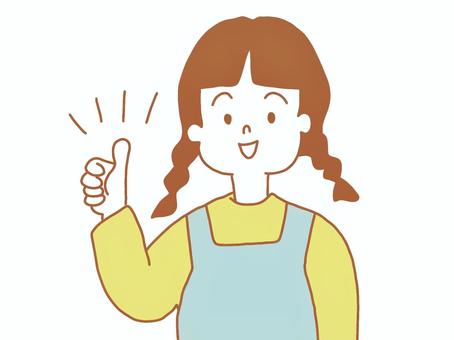 イイねする三つ編みの女の子 イイね,グー,オッケー,了解,子供,女の子,三つ編み,かわいい,シンプル,手描きのイラスト素材