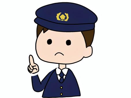 指差しをしてムッとした表情の男性警察官 警察官,おまわりさん,男性,指差し,かわいい,手描き,イラスト,フリー,無料のイラスト素材