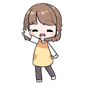 パーの手を挙げるエプロン姿の女性 女性,主婦,仕事,職業,エプロン,保育士,人,人物,立ち絵,全身のイラスト素材