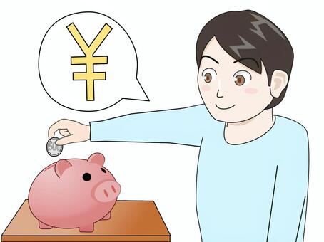 豚貯金箱と男性 男性,豚貯金箱,お金,貯金,蓄財のイラスト素材