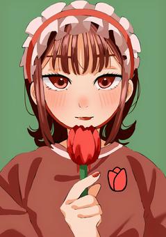 チューリップと女の子 チューリップと女の子 女の子,チューリップ,赤色,リアル,口紅のイラスト素材