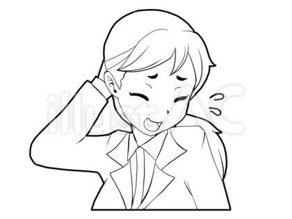 【白黒】照れ笑いをする人【線画】
