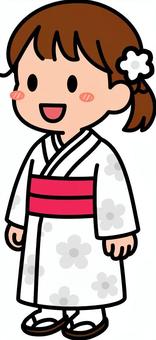 白の着物の女の子です。 着物,シンプル,子供,七五三,お正月,日本,式典,イベント,パーティー,和装のイラスト素材