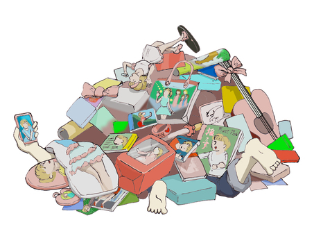 推し潰され？ 推し活,ファン,グッズ,蒐集,山積み,コレクション,未整理のイラスト素材