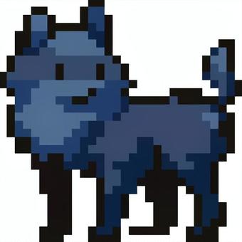ドット絵の黒の雪国の犬です。 ドット絵,雪,犬,シンプル,雪国,雪景色,冬,吹雪,もふもふ,寒さのイラスト素材