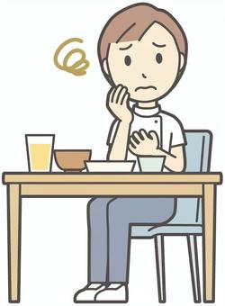  理学療法士女-533-全身 胃もたれ,理学療法士,整体師,白衣,医療,病院,柔道整復師,カイロプラクティック,鍼灸師,マッサージ師のイラスト素材