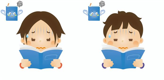 本を読む子ども5 本,図鑑,読書,図書館,本屋,学習,子ども,人物,男の子,女の子のイラスト素材