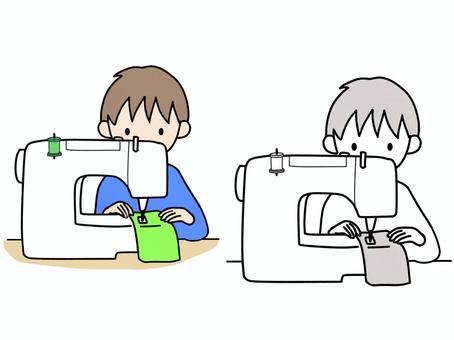 ミシンを使う子 男の子,ミシン,家庭科,裁縫,学校,授業のイラスト素材