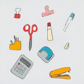 文具のイラスト 文具のイラスト 文房具,はさみ,のり,電卓,ホッチキス,イラストのイラスト素材