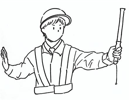 工事現場で誘導する人(線画) 工事,現場,警備員,誘導,案内,ヘルメット,安全,交通整備,男性,職業のイラスト素材