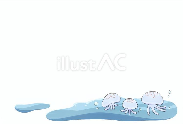 海の中を浮遊するクラゲたちのフレーム　横 海,クラゲ,ミズクラゲのイラスト素材