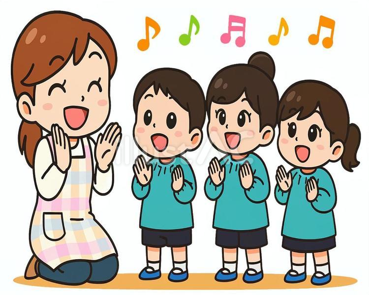 先生と歌う子供たち 子供,先生,保育士のイラスト素材
