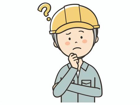 考える男性作業員 考える男性作業員 考える,悩む,困る,不安,わからない,はてな,迷う,疑問,質問,建築士のイラスト素材