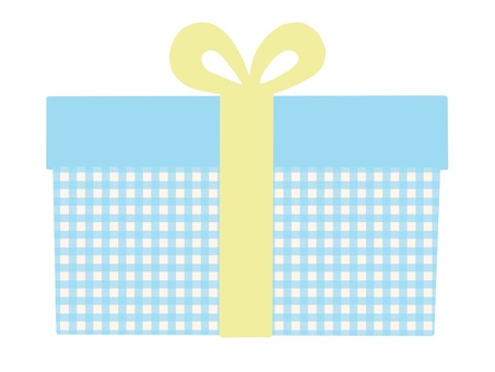 プレゼントのイラスト：水色のチェック プレゼント,箱,リボン,ギフト,贈り物,アイコン,水色,黄色,かわいい,ナチュラルのイラスト素材