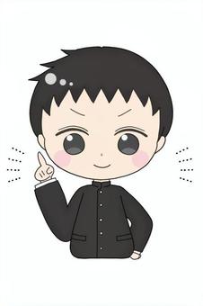 人差し指を立てる制服姿の男の子のイラスト 男の子,学生,制服,学ラン,解説,オススメ,ドヤ顔のイラスト素材