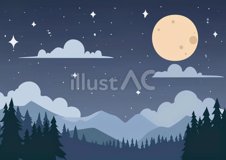 満月の月と山奥・夜の背景 満月,山奥,夜空のイラスト素材