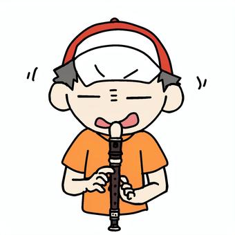 リコーダーを吹く怪しい少年 小学生,リコーダー,吹く,怪しい,不審者,不審,怖い,不気味,不安,変態のイラスト素材