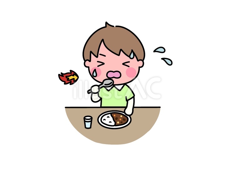 辛い　カレーを食べる　男の子 辛い,汗,暑いのイラスト素材