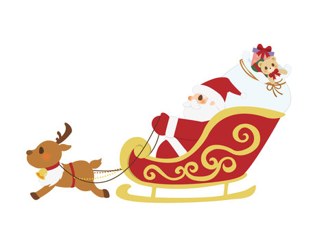 トナカイとソリに乗ったサンタさん③ トナカイとソリに乗ったサンタさん③ サンタクロース,トナカイ,クリスマス,ソリ,動物,人,プレゼント,くま,ぬいぐるみ,12月のイラスト素材