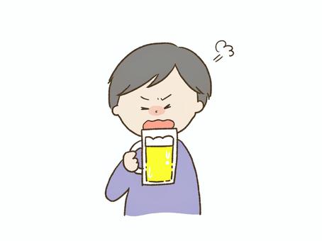 ビールを飲みながら怒る人 ビール,アルコール,お酒,飲酒,飲む,怒る,愚痴,男,かわいい,シンプルのイラスト素材