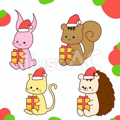 クリスマスプレゼントと動物セット