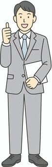 グッドサインをするビジネスマン　全身 人物,会社員,男性,グッドサイン,いいね,全身,意見,仕事,ビジネスマン,ビジネスのイラスト素材