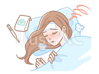 発熱で寝込む女性
