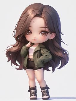 Illustration, chibi character, deformed, tiny, 