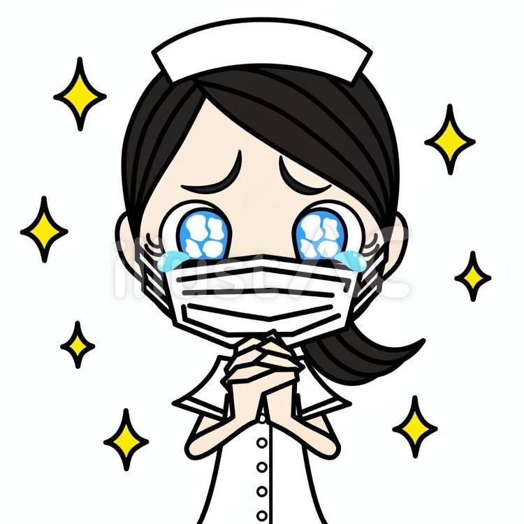 お願い事をする女性②/白衣/マスク キラキラ,看護師,涙のイラスト素材