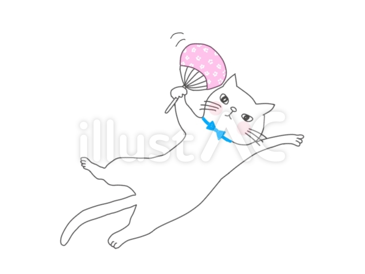 猫 猫,うちわ,暑いのイラスト素材