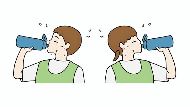 Drinking from a water bottle A child who sweats a lot, , JPG, PNG and AI