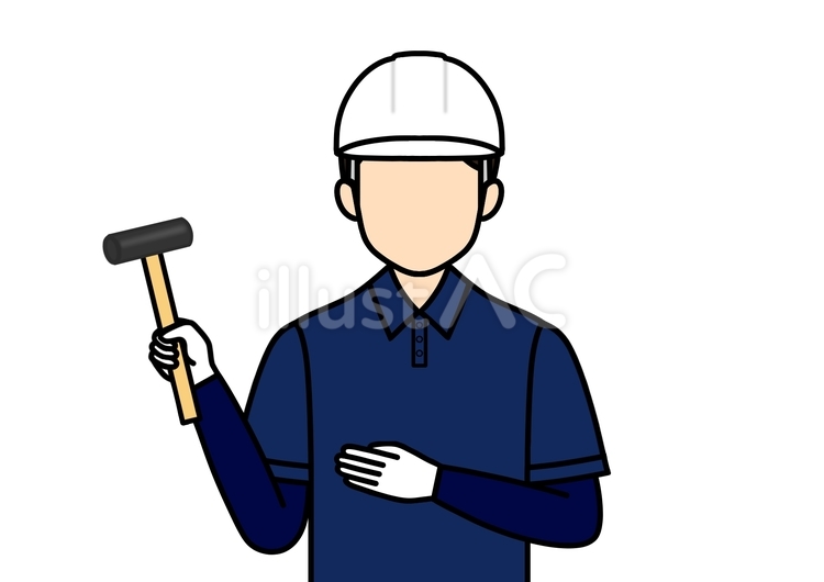 金槌を持っている屋根職人・建築業の男性 屋根職人,屋根葺き,リフォームのイラスト素材
