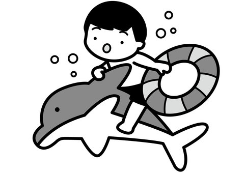 插图, 海豚, 男孩, 浮动, 