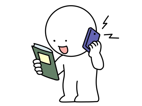 本を見て電話をかける棒人間 電話,棒人間,雑誌,本,話す,スマホ,スマートフォン,かわいい,シンプル,人物のイラスト素材