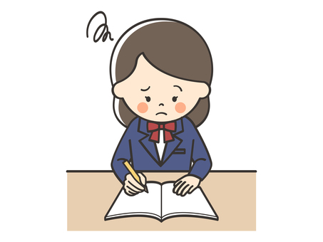 問題が解けない女子学生 女の子,高校生,中学生,勉強,悩む,困る,考える,わからない,解けない,難しいのイラスト素材