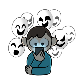 SNSの怖さ 男性,スマホ,仮面,不安,闇のイラスト素材