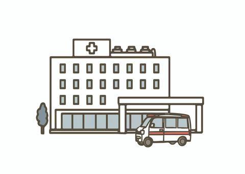 救急車が到着した病院の建物 病院,救急車,医療,施設,救急,緊急,搬送,到着,診療,治療のイラスト素材