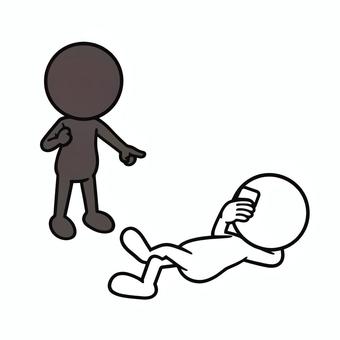 注意する人サボる人 棒人間,スマートフォン,携帯,スマホ,注意,指摘,叱る,怒る,注意する,怠けるのイラスト素材
