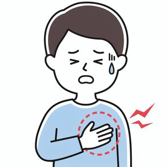 鋭い痛み 上半身 胸痛丸_顔白-影SHM 男性,胸,胸痛,心臓,発作,狭心症,心筋梗塞,胸の締め付け,圧迫感,高血圧のイラスト素材