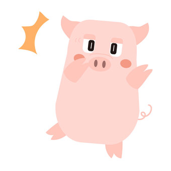びっくり_驚く豚さん 動物,生き物,豚,ブタ,ポーク,ビックリ,驚く,驚愕,感情,アイコンのイラスト素材