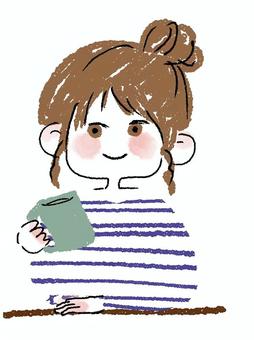 コーヒーを飲む女の子 コーヒーを飲む女の子 女の子,コーヒー,紅茶のイラスト素材