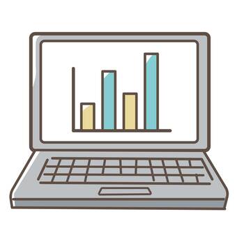 グラフ分析のデータとノートパソコン ノートパソコン,パソコン,pc,棒グラフ,グラフ,分析,チャート,レポート,資料,マーケティングのイラスト素材