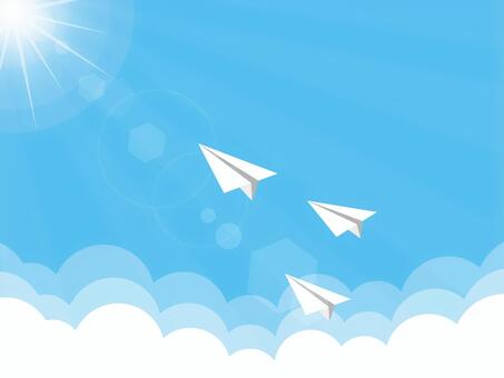 紙飛行機と青空と雲と光 紙飛行機,空,雲,光,日光,晴れ,青空,イラスト,素材のイラスト素材