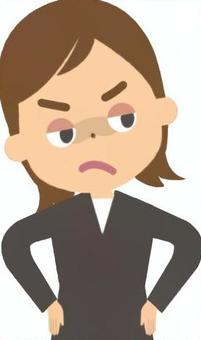 にらみつけてくる先輩女性 睨む,やっかむ,眼力,怖い,腰,手,威圧的,お局,先輩,女性のイラスト素材