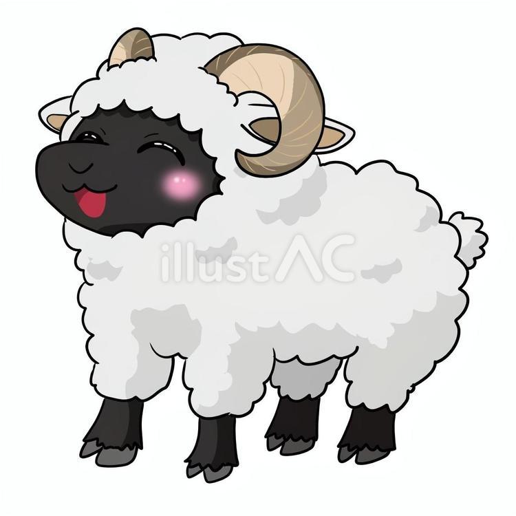 にっこり顔の角が生えた黒羊イラスト 羊,シープ,動物のイラスト素材